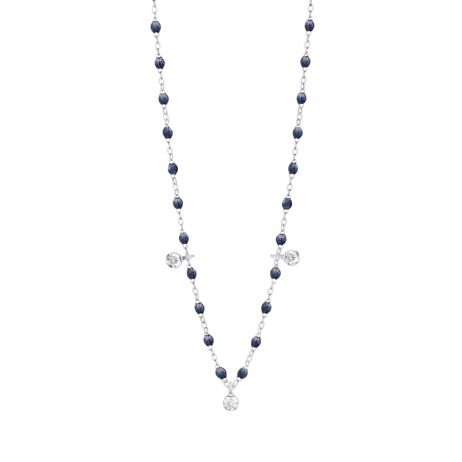 Gigi Clozeau - Collier nuit Gigi Suprême, or blanc, 3 diamants, 45 cm