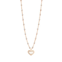 Gigi Clozeau - Collier opale Cœur Suprême, diamants, or rose, 42 cm