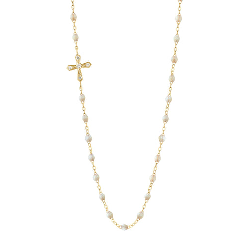 Gigi Clozeau - Collier opale Croix Vintage diamants, or jaune, 42 cm
