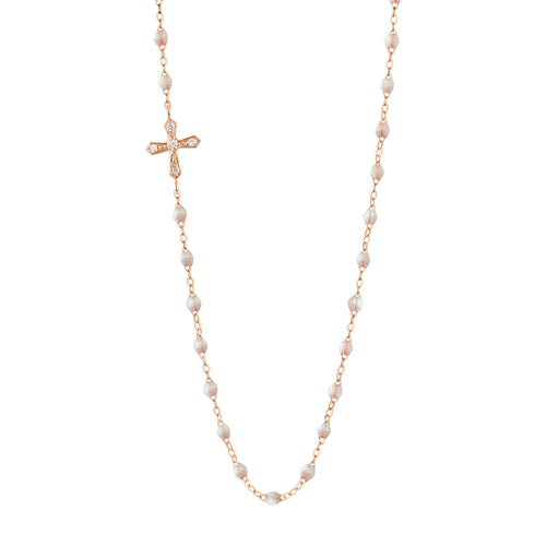 Gigi Clozeau - Collier opale Croix Vintage diamants, or rose, 42 cm