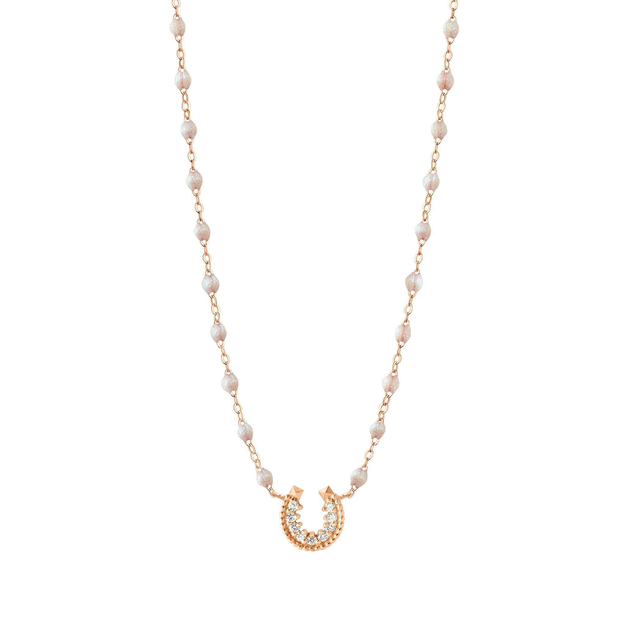 Gigi Clozeau - Collier opale Fer à cheval, diamants, or rose, 42 cm