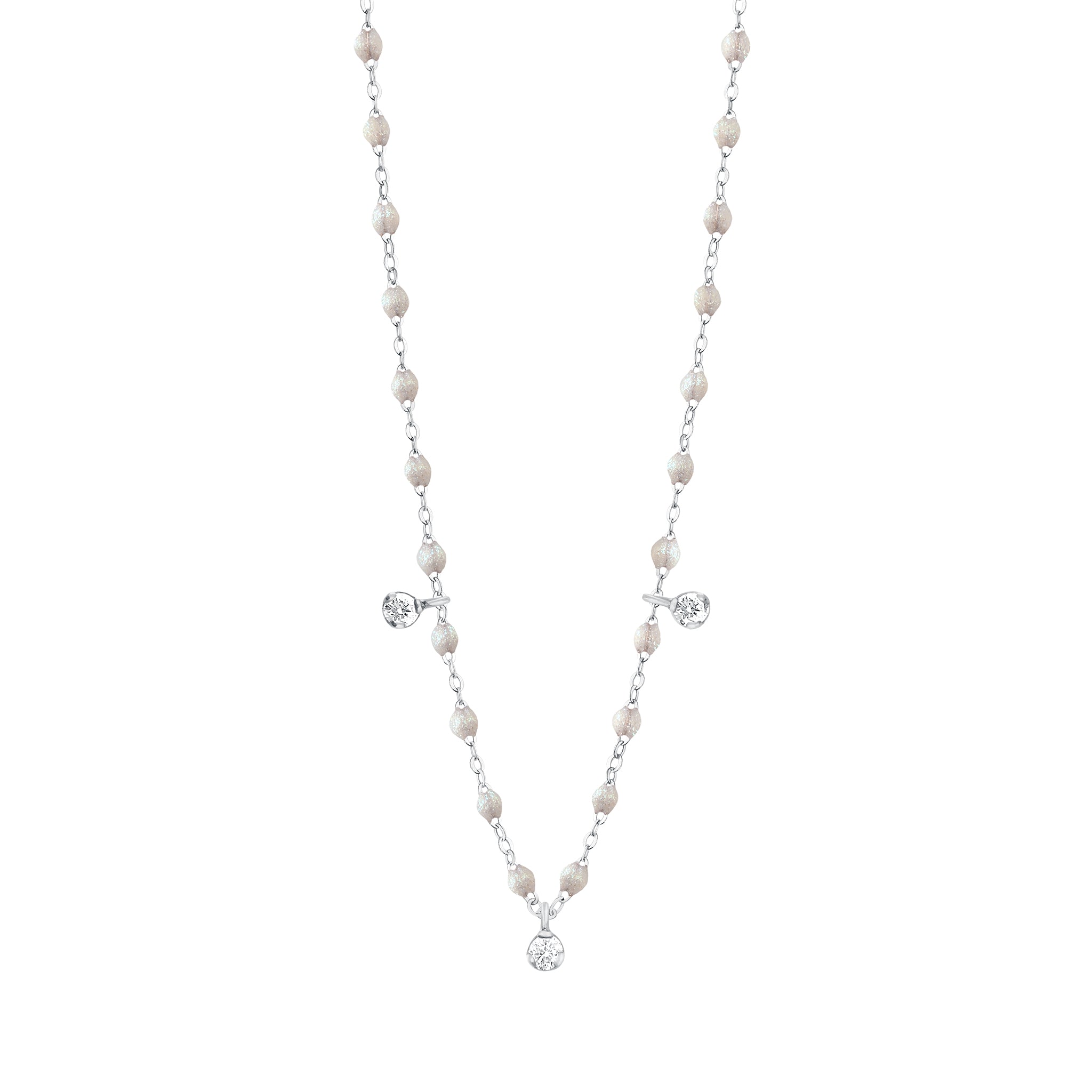 Gigi Clozeau - Collier opale Gigi Suprême, or blanc, 3 diamants, 45 cm