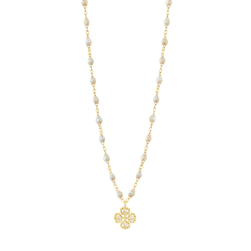 Gigi Clozeau - Collier opale Lucky Trèfle, diamants, or jaune, 42 cm