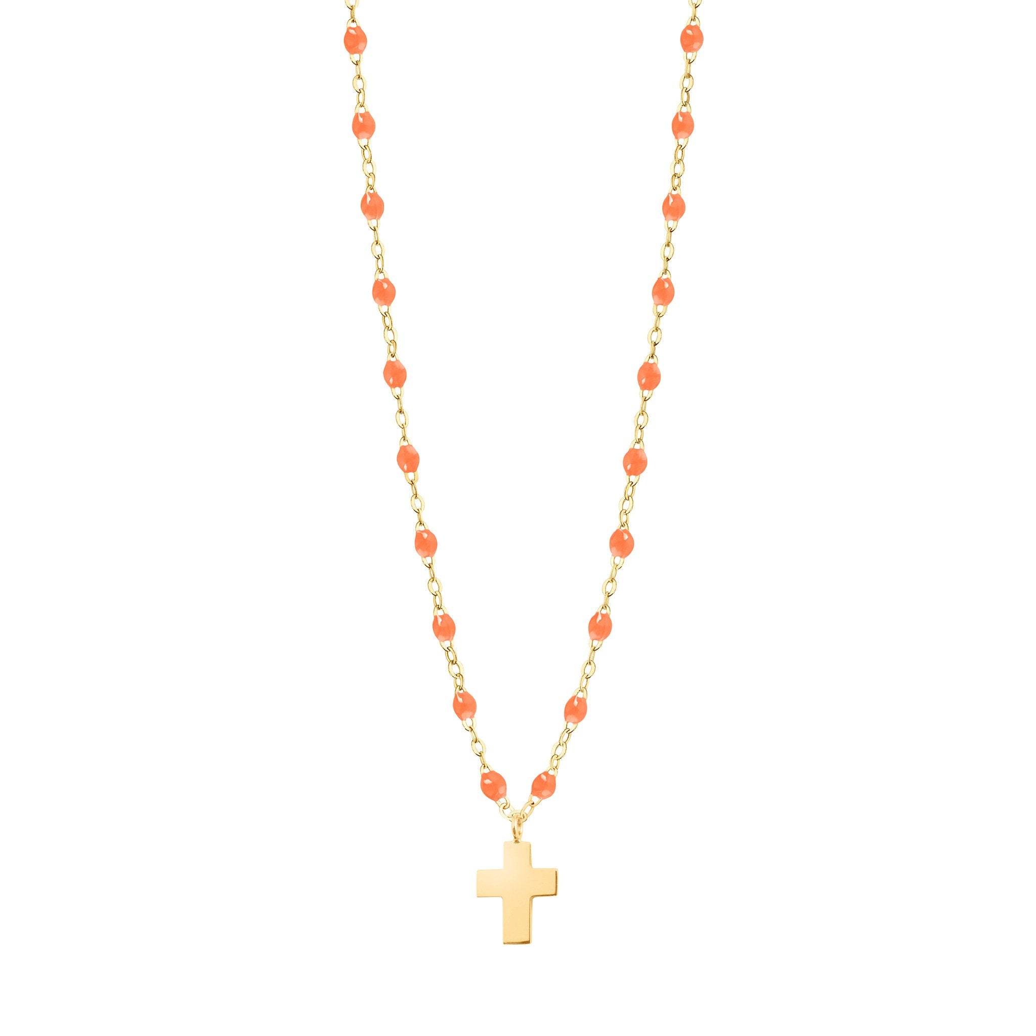 Gigi Clozeau - Collier orange fluo Croix Classique Gigi, or jaune, 42 cm