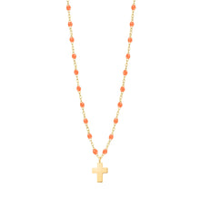 Gigi Clozeau - Collier orange fluo Croix Classique Gigi, or jaune, 42 cm