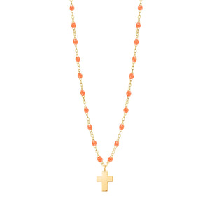 Gigi Clozeau - Collier orange fluo Croix Classique Gigi, or jaune, 42 cm