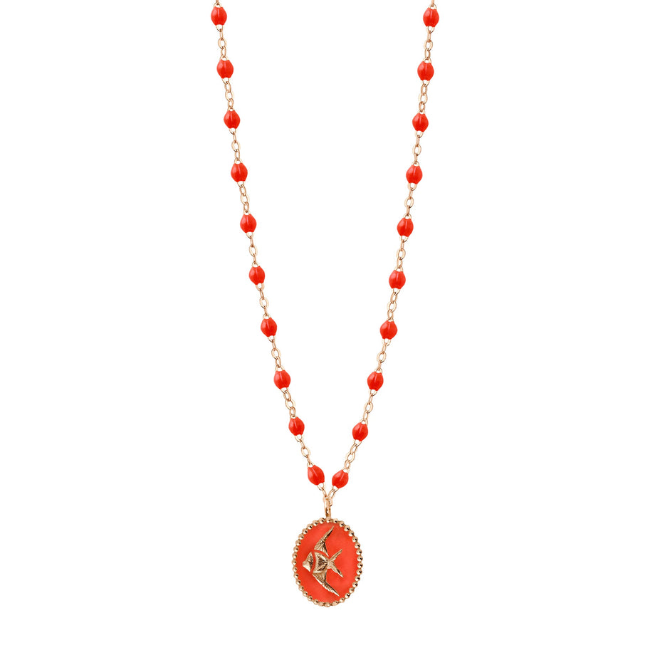 Gigi Clozeau - Collier Poisson Ange résine corail, or rose, 42 cm
