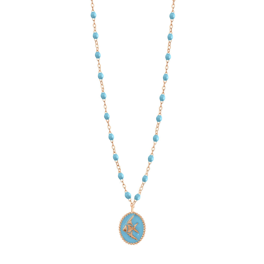 Gigi Clozeau - Collier Poisson Ange résine turquoise, or rose, 42 cm