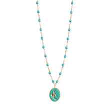 Gigi Clozeau - Collier Poisson Ange résine turquoise vert, or rose, 42 cm