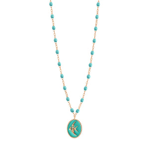 Gigi Clozeau - Collier Poisson Ange résine turquoise vert, or rose, 42 cm