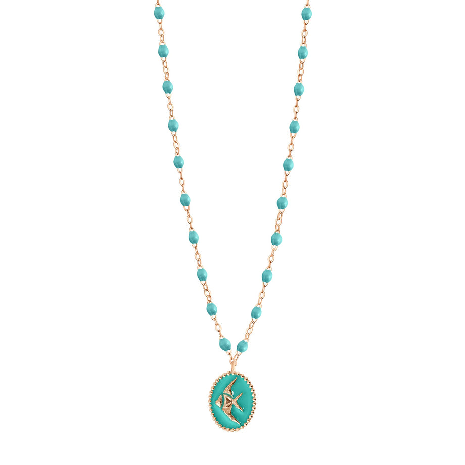 Gigi Clozeau - Collier Poisson Ange résine turquoise vert, or rose, 42 cm