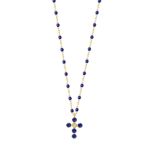 Gigi Clozeau - Collier prusse Croix Perlée, or jaune, 1 diamant, 42 cm
