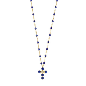 Gigi Clozeau - Collier prusse Croix Perlée, or jaune, 1 diamant, 42 cm