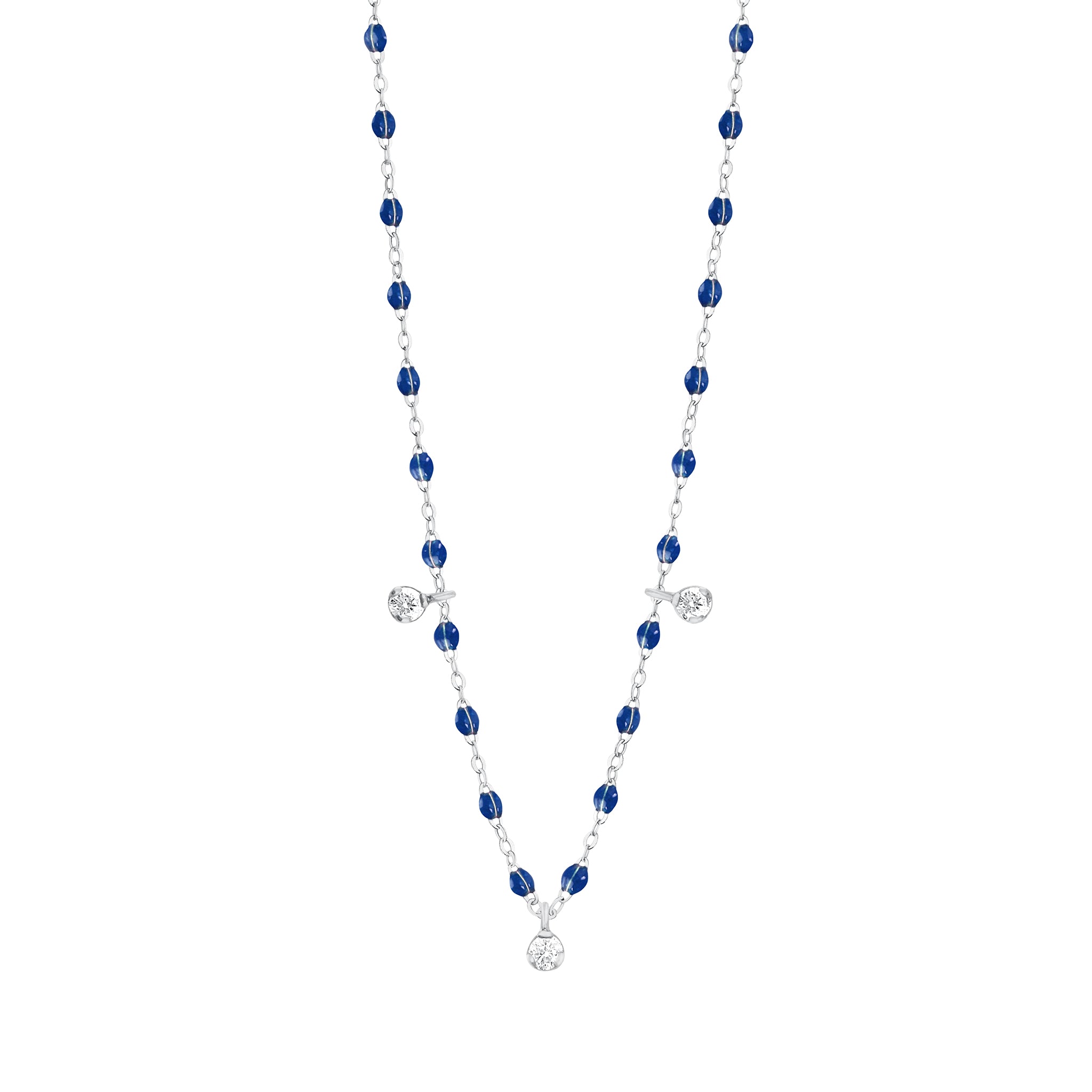 Gigi Clozeau - Collier prusse Gigi Suprême, or blanc, 3 diamants, 45 cm
