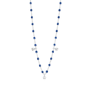 Gigi Clozeau - Collier prusse Gigi Suprême, or blanc, 3 diamants, 45 cm