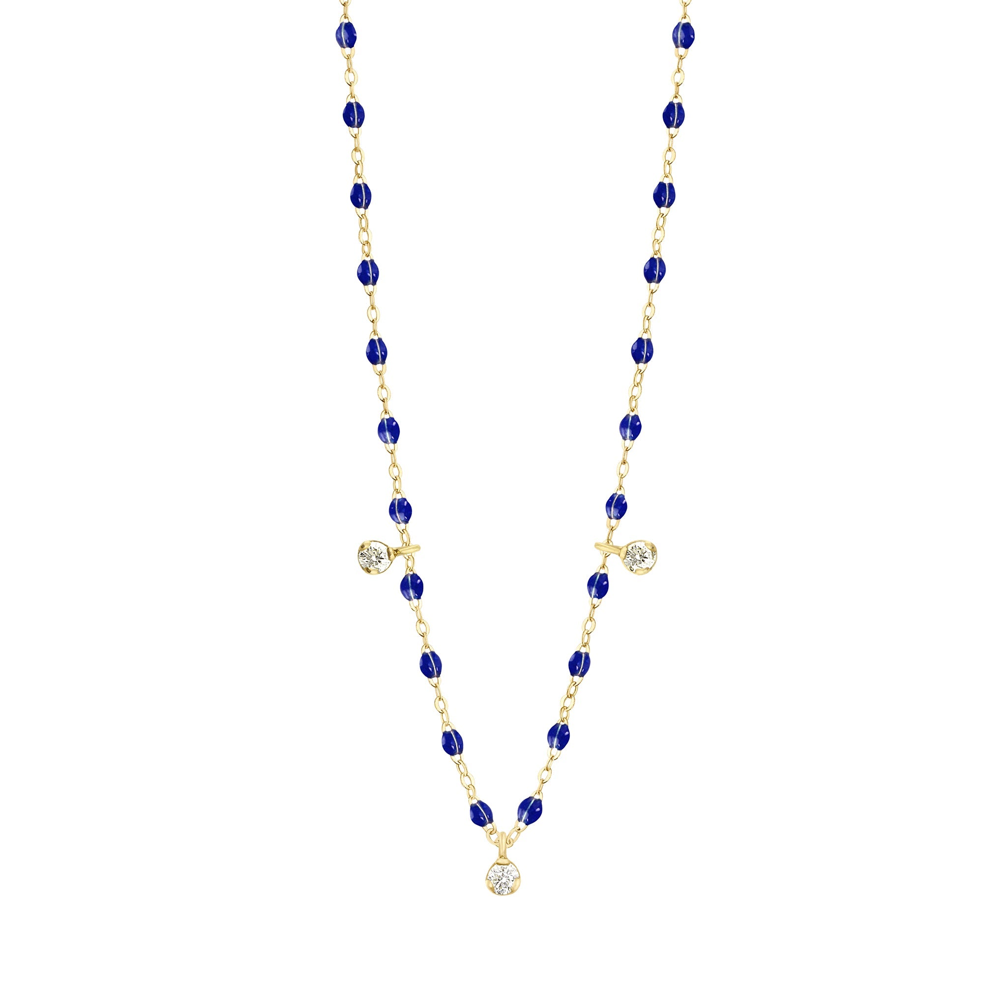 Gigi Clozeau - Collier prusse Gigi Suprême, or jaune, 3 diamants, 45 cm