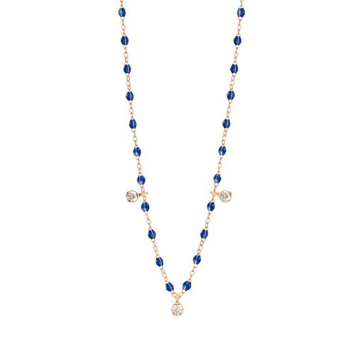 Gigi Clozeau - Collier prusse Gigi Suprême, or rose, 3 diamants, 45 cm