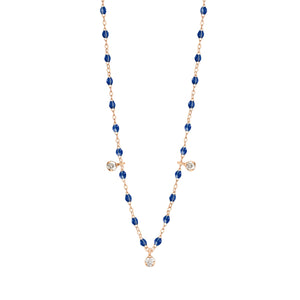 Gigi Clozeau - Collier prusse Gigi Suprême, or rose, 3 diamants, 45 cm