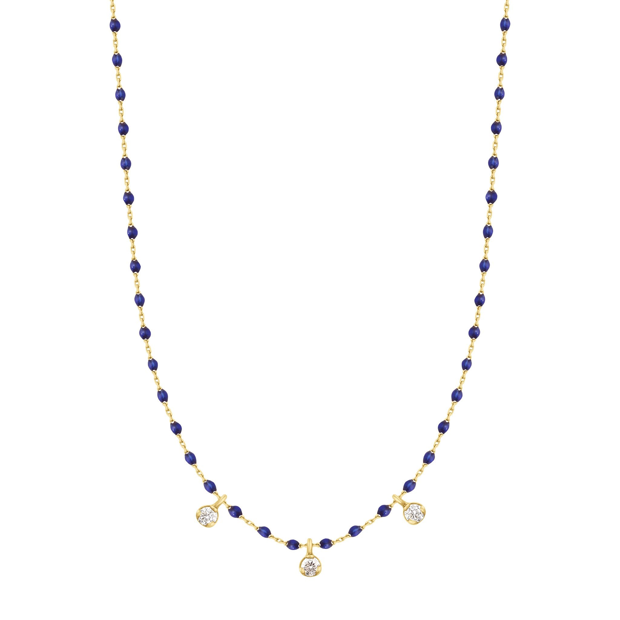 Gigi Clozeau - Collier prusse Mini Gigi, or jaune, 3 diamants, 42 cm