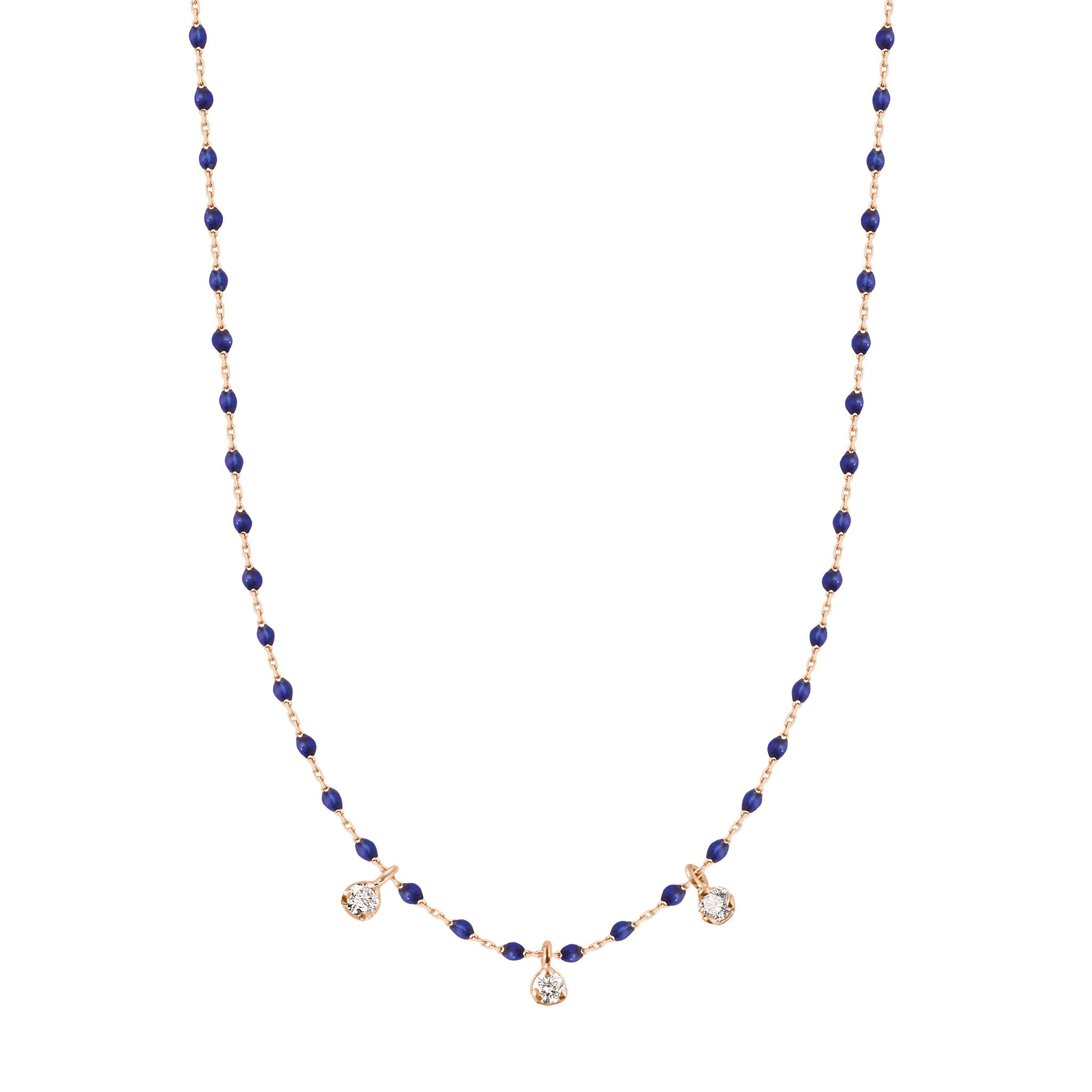 Gigi Clozeau - Collier prusse Mini Gigi, or rose, 3 diamants, 42 cm