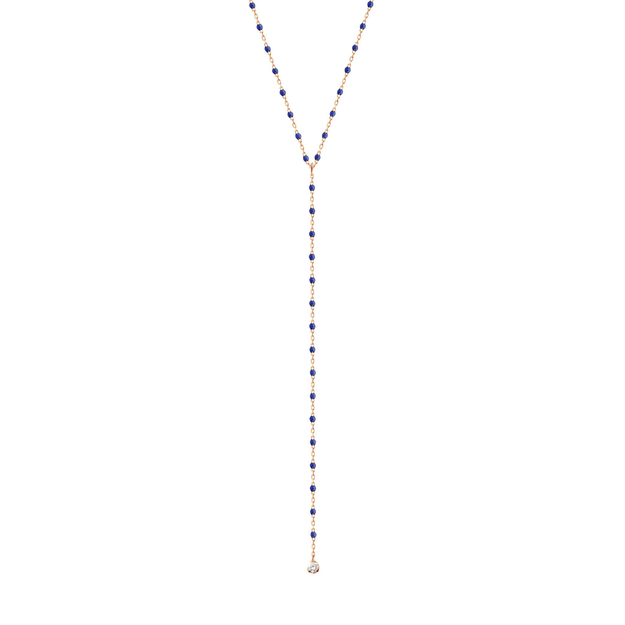 Gigi Clozeau - Collier prusse Mini Gigi party Y, or rose, 1 diamant, 50 cm