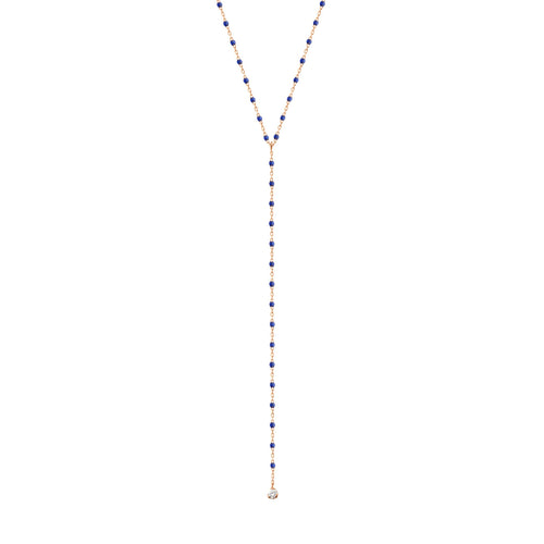 Gigi Clozeau - Collier prusse Mini Gigi party Y, or rose, 1 diamant, 50 cm