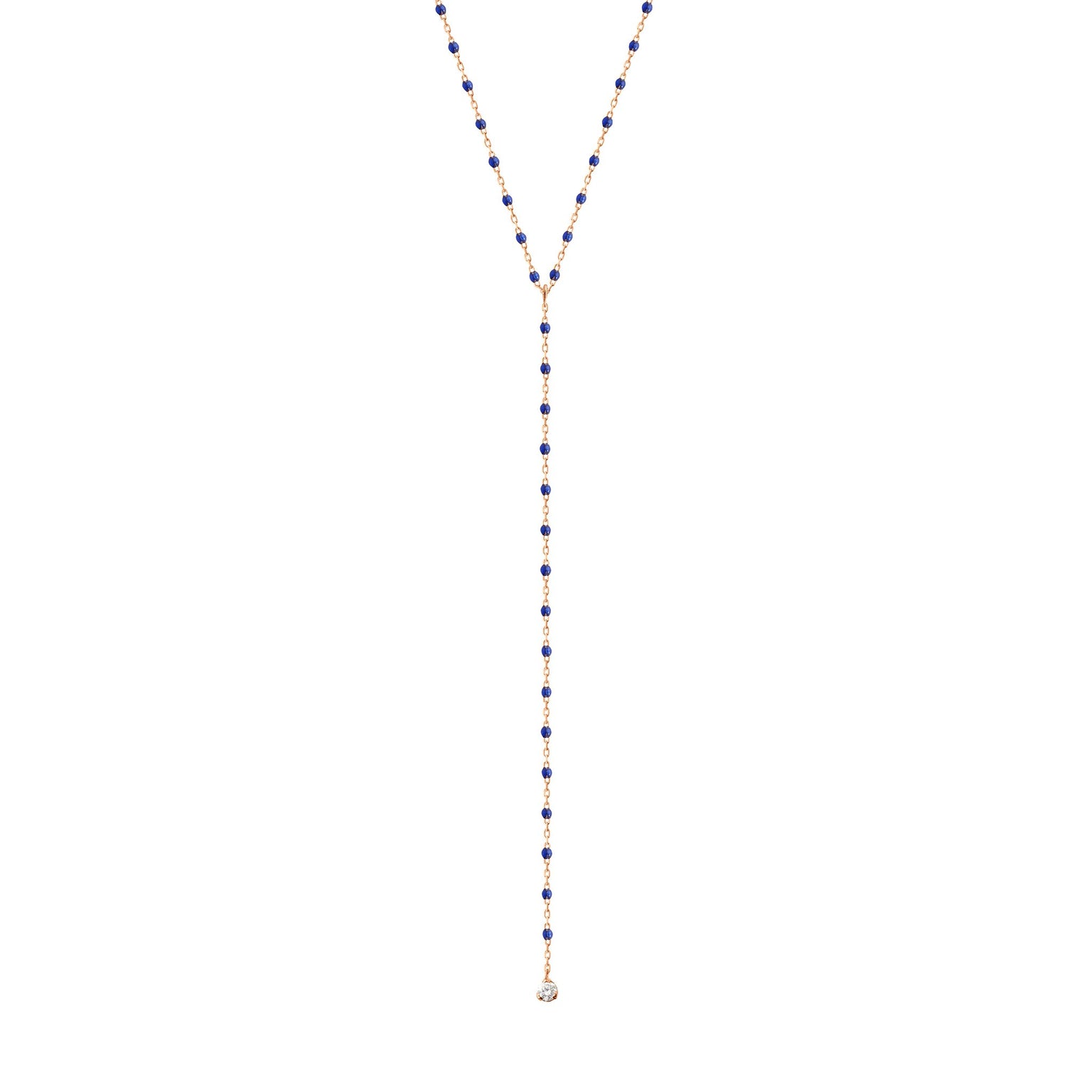 Gigi Clozeau - Collier prusse Mini Gigi party Y, or rose, 1 diamant, 50 cm