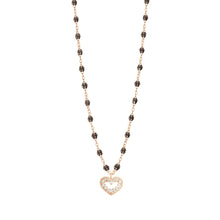 Gigi Clozeau - Collier quartz Cœur Suprême, diamants, or rose, 42 cm