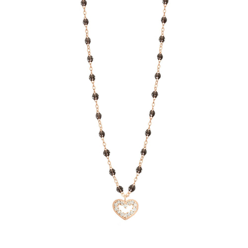 Gigi Clozeau - Collier quartz Cœur Suprême, diamants, or rose, 42 cm