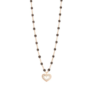 Gigi Clozeau - Collier quartz Cœur Suprême, diamants, or rose, 42 cm