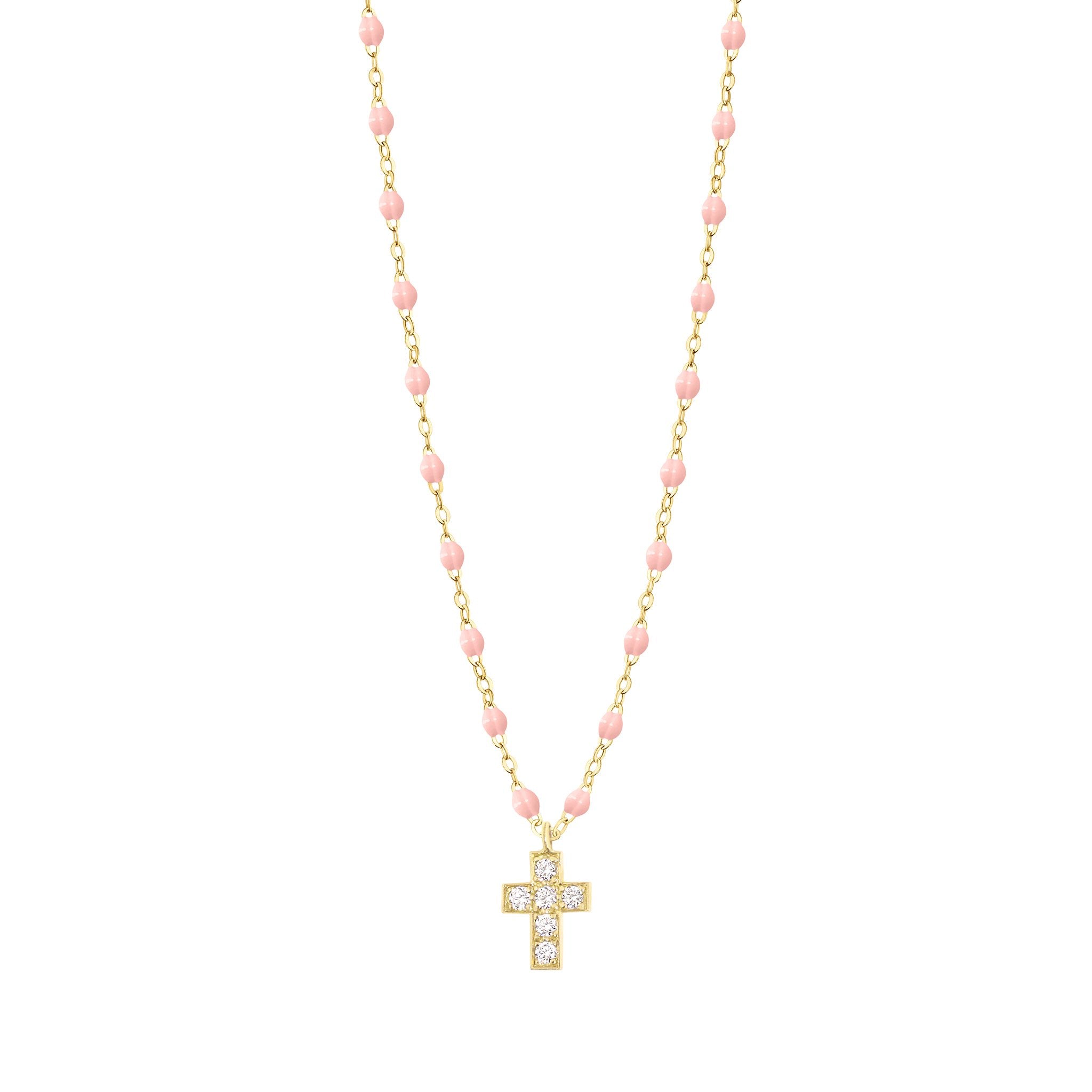 Gigi Clozeau - Collier rose bébé Croix diamants, or jaune, 42 cm