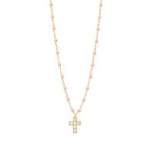 Gigi Clozeau - Collier rose bébé Croix diamants, or jaune, 42 cm