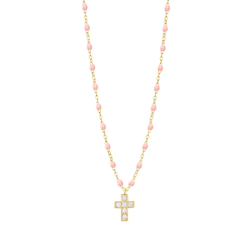 Gigi Clozeau - Collier rose bébé Croix diamants, or jaune, 42 cm