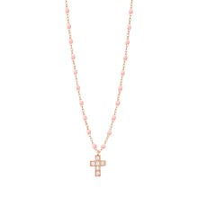 Gigi Clozeau - Collier rose bébé Croix diamants, or rose, 42 cm