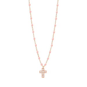 Gigi Clozeau - Collier rose bébé Croix diamants, or rose, 42 cm