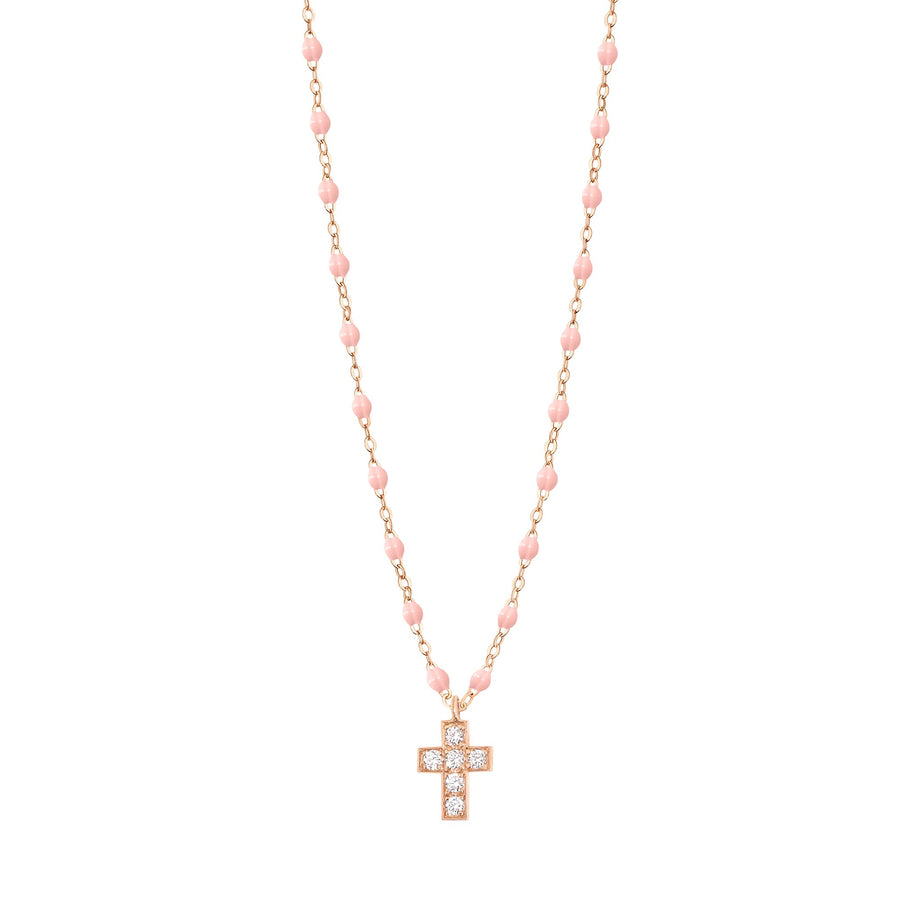 Gigi Clozeau - Collier rose bébé Croix diamants, or rose, 42 cm