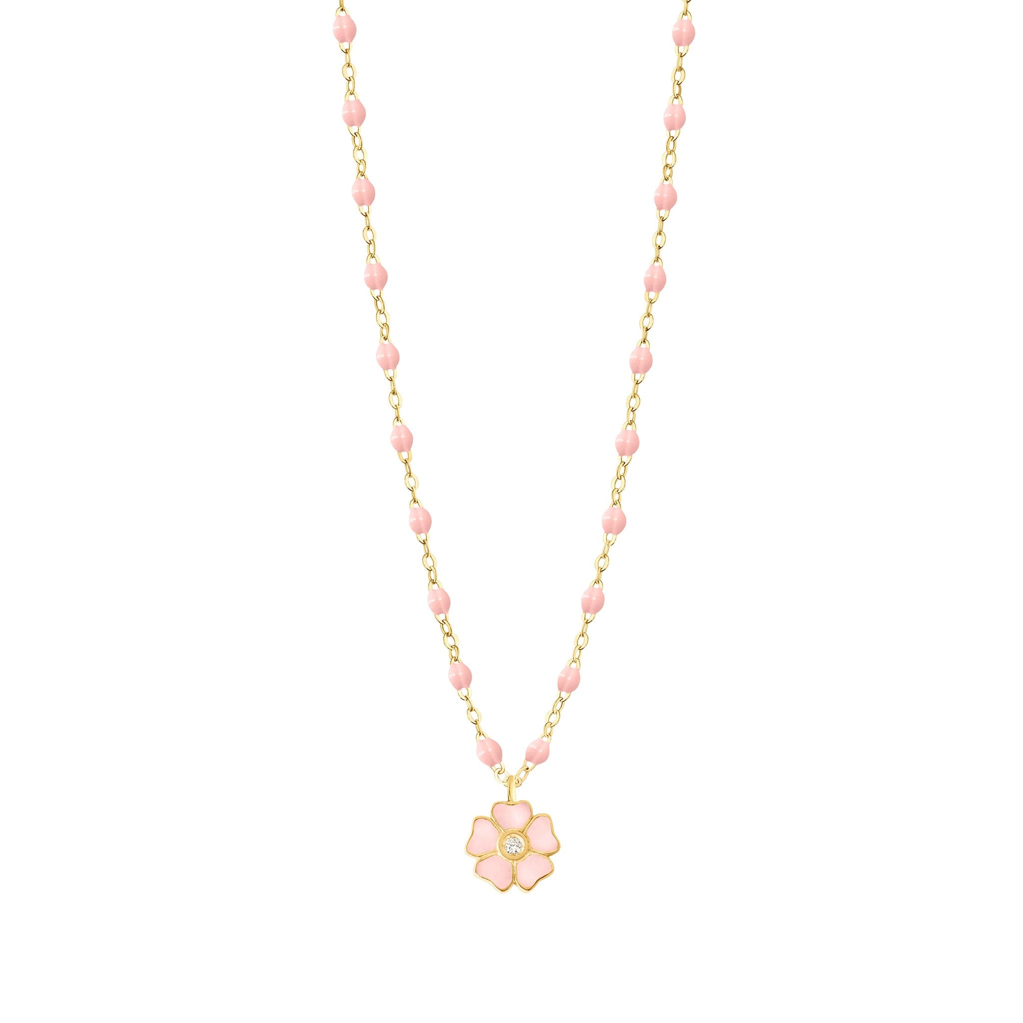 Gigi Clozeau - Collier rose bébé Fleur, diamant, or jaune, 42 cm