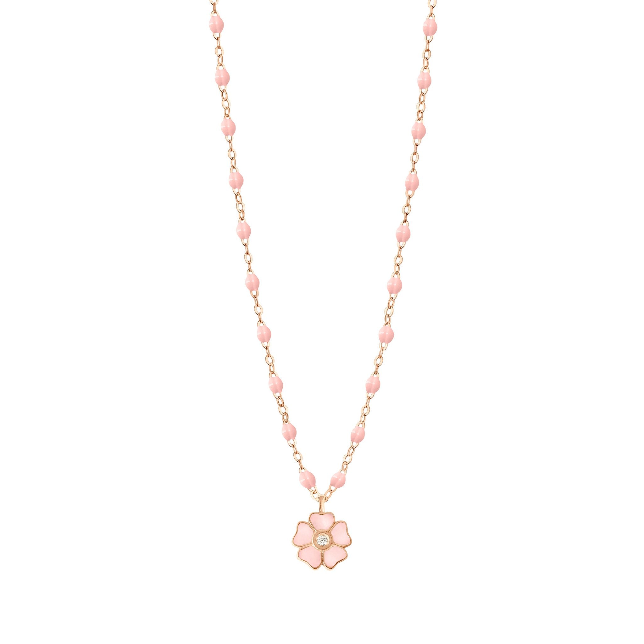 Gigi Clozeau - Collier rose bébé Fleur, diamant, or rose, 42 cm