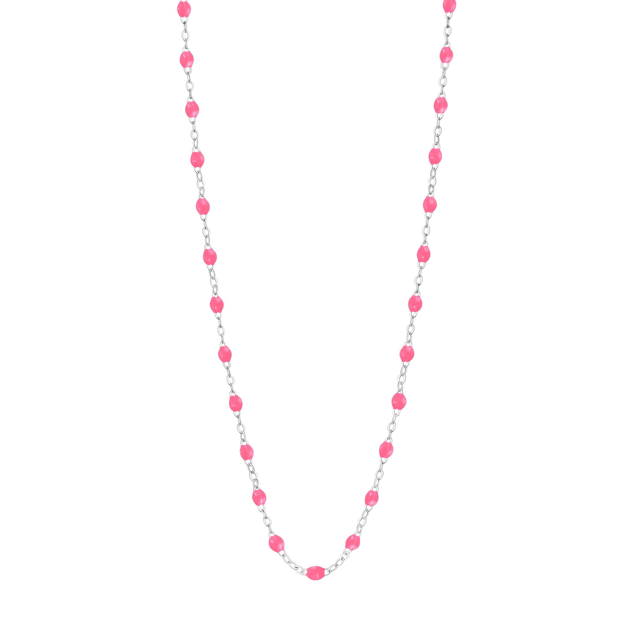 Gigi Clozeau - Collier rose fluo Classique Gigi, or blanc, 42 cm