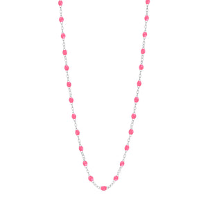 Gigi Clozeau - Collier rose fluo Classique Gigi, or blanc, 42 cm