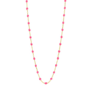Gigi Clozeau - Collier rose fluo Classique Gigi, or jaune, 42 cm