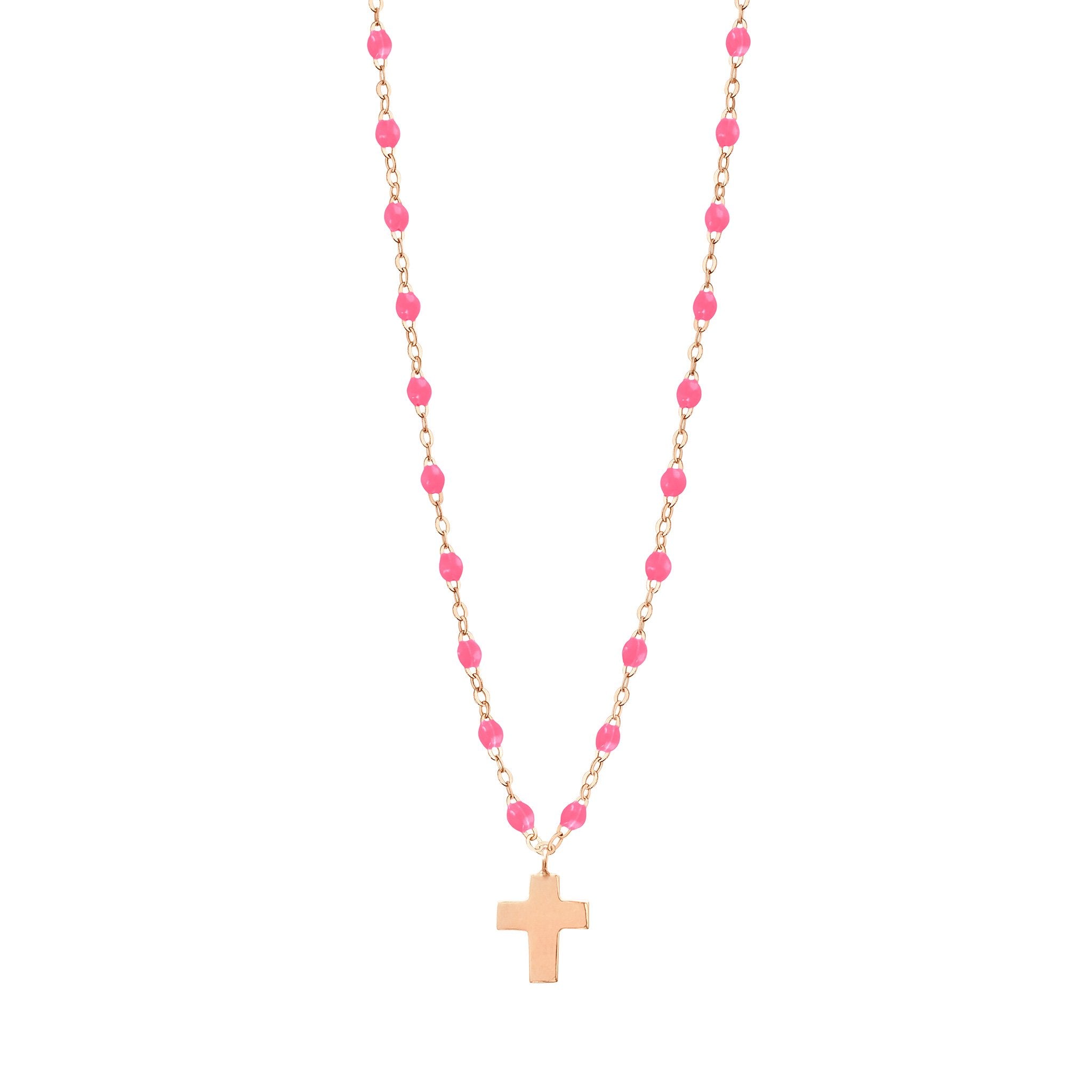 Gigi Clozeau - Collier rose fluo Croix Classique Gigi, or rose, 42 cm