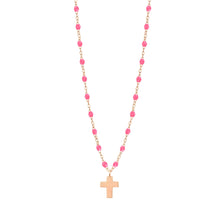 Gigi Clozeau - Collier rose fluo Croix Classique Gigi, or rose, 42 cm