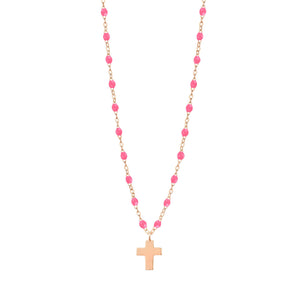 Gigi Clozeau - Collier rose fluo Croix Classique Gigi, or rose, 42 cm