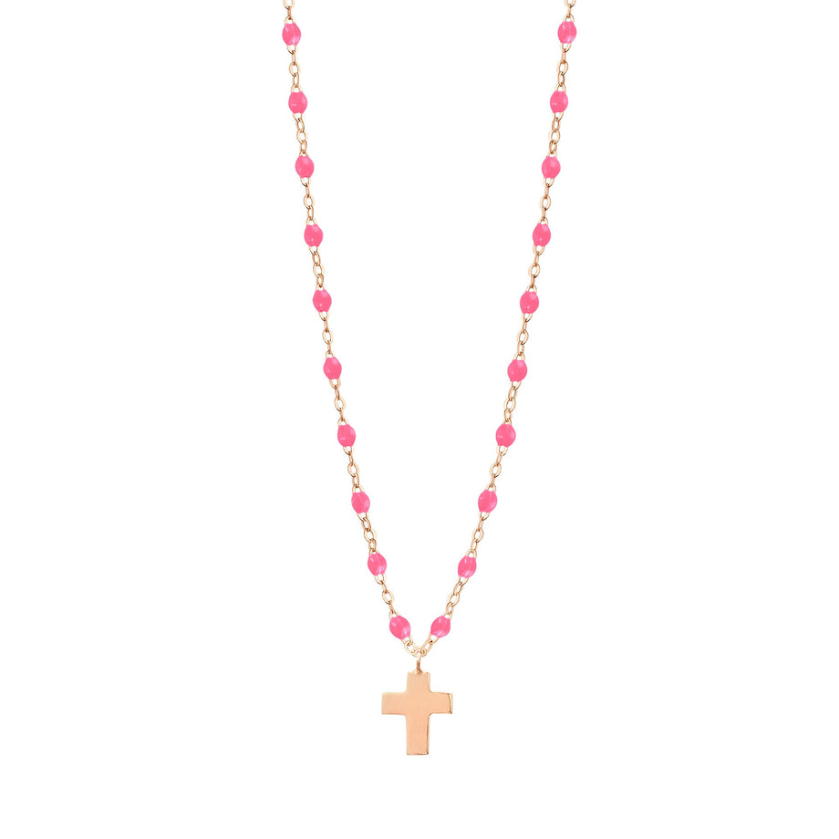 Gigi Clozeau - Collier rose fluo Croix Classique Gigi, or rose, 42 cm