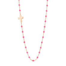 Gigi Clozeau - Collier rose fluo Croix de côté, or rose, 42 cm