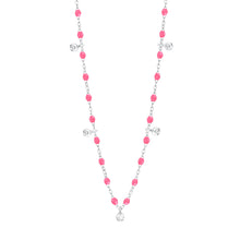 Gigi Clozeau - Collier rose fluo Gigi Suprême, or blanc, 5 diamants, 45 cm