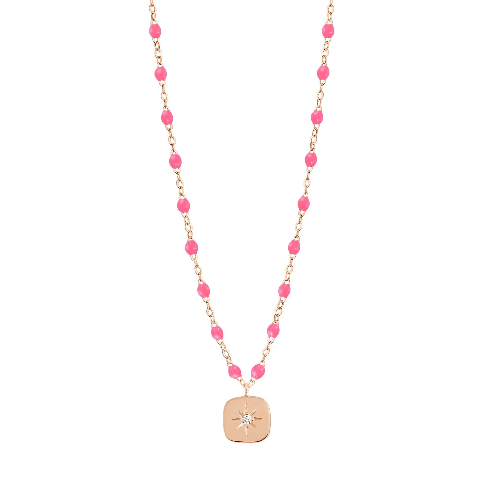 Gigi Clozeau - Collier rose fluo Miss Gigi diamant, or rose, 42 cm