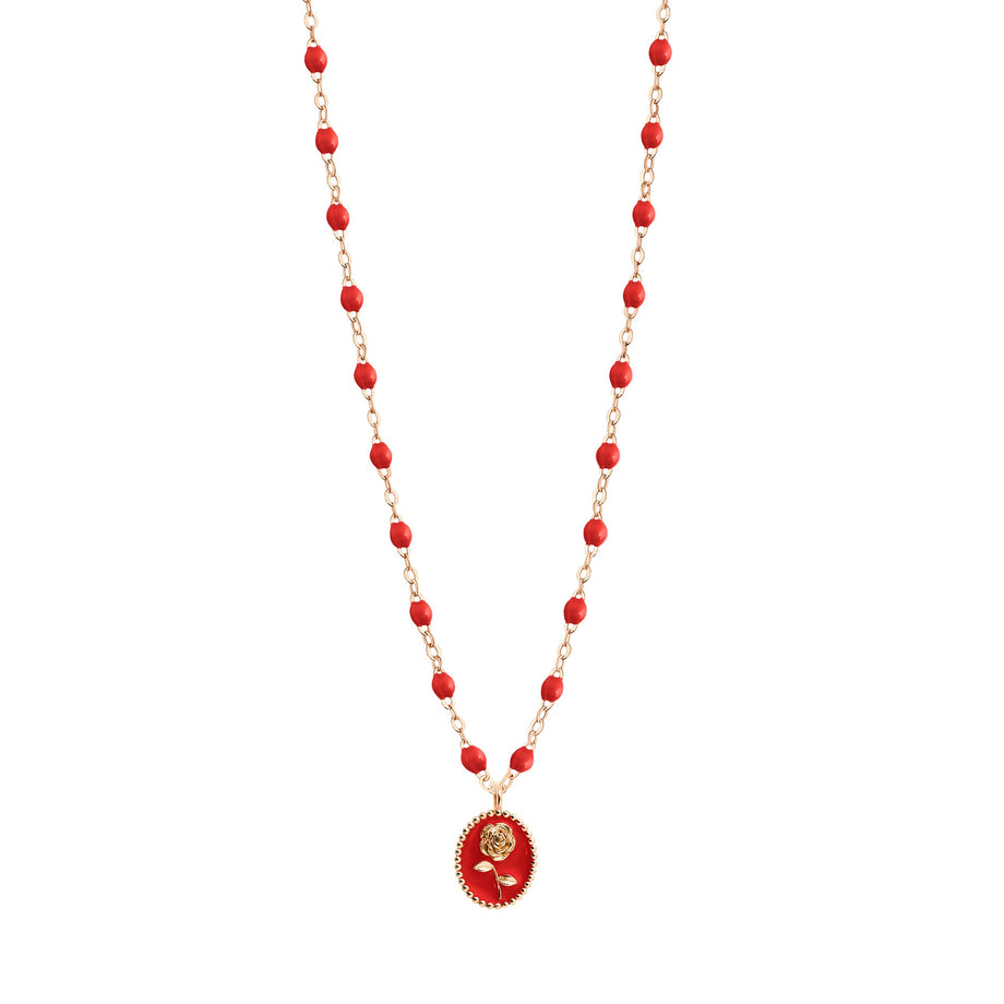 Gigi Clozeau - Collier Rose résine coquelicot, or rose, 42 cm