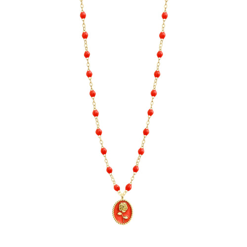 Gigi Clozeau - Collier Rose résine corail, or jaune, 42 cm